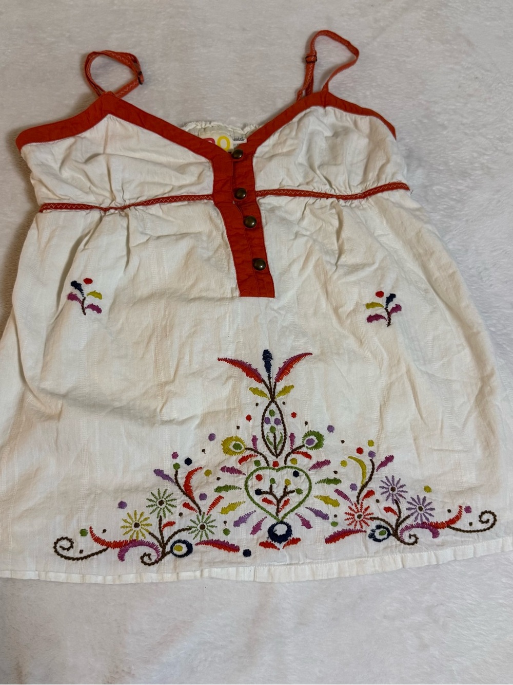 Roxy Y2K 2009 Women’s Large Embroidered Cami Tank Top White Orange Boho